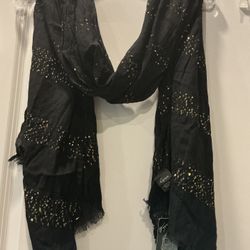 Cejon Black Rectangular Scarf/Wrap w/Gold Sequins
