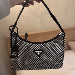 Prada Black Crystal-Studded Shoulder Bag