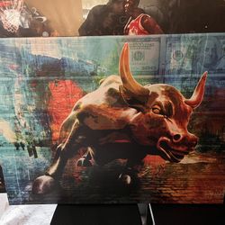 Floating Frame Bitcoin And Wall Street Bull Luxury Art 