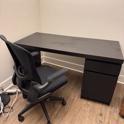 🪑 Black Desk with Drawer & Cabinet + Ergonomic Office Chair