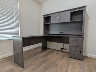 Bestar L Shaped Desk with Hutch