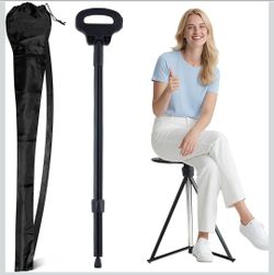 ALEVMOOM Walking Cane with Seat Folding Lightweight, 2-in-1 Cane Stool for Adults, Aluminum Walking Stick with Seat, Stick Chair Portable Stool