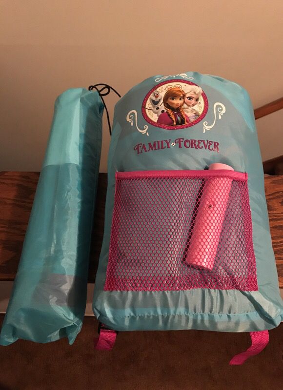 Brand new kids frozen tent, sleeping bag and flashlight