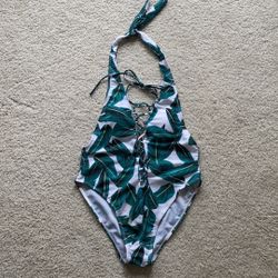Bright Tropical Leaf Print Onepiece Swimsuit