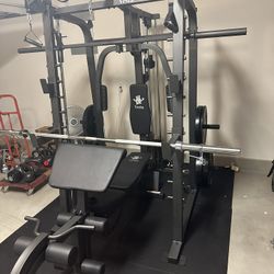 Vesta Fitness Smith Machine 2001 w/Bench Attachment | 230lb Bumpers Weights | 7ft Olympic Bar | Fitness | Gym Equipment | FREE DELIVERY 🚚 