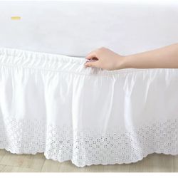 Better Homes and Garden Eyelet Adjustable Bed Skirt Fits All Beds White 15" Drop