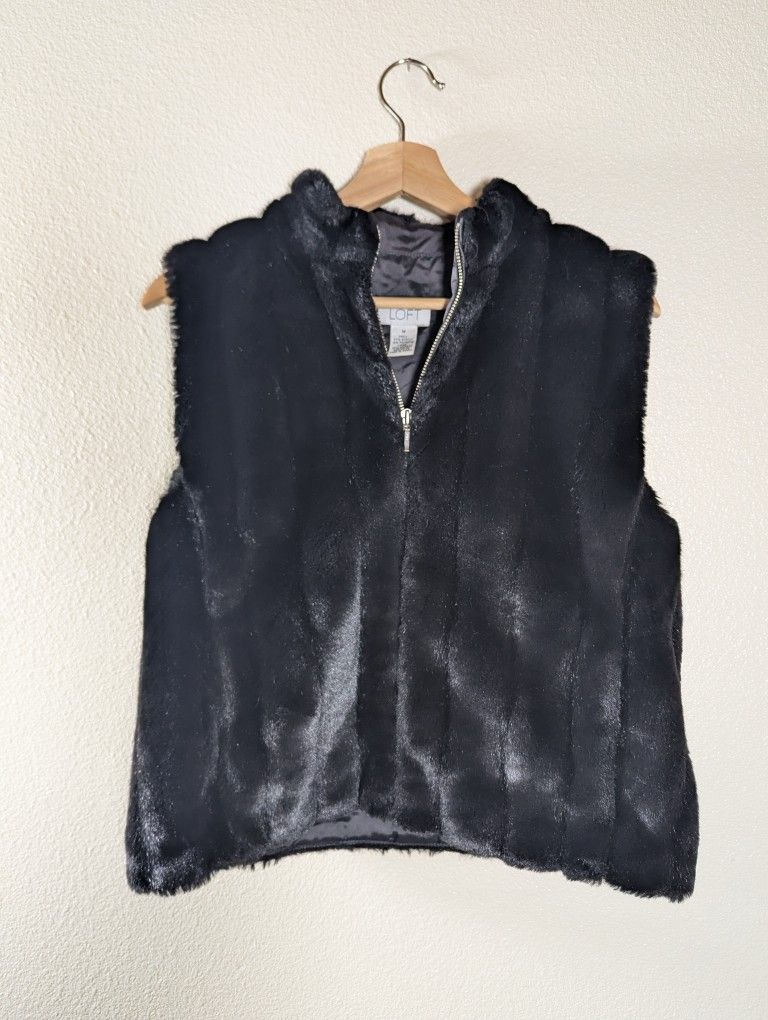 LOFT Black Faux Fur Vest
