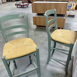 Two Wicker Bottom bar Stools With Back