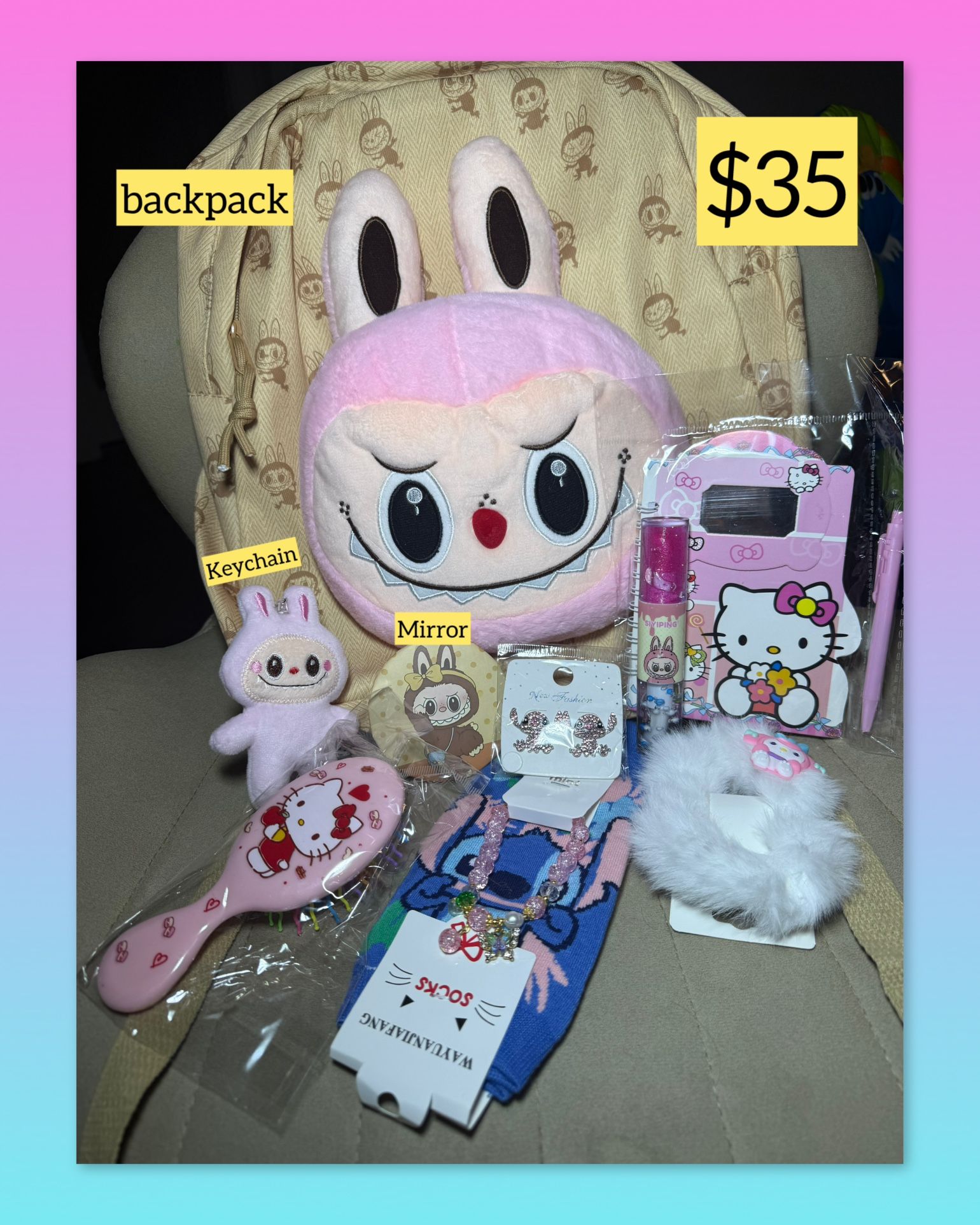 Labubu backpack and accessories for girls