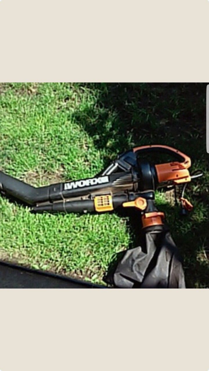 Leaf blower vaccum combo. Turns leaves into mulch & stores in bag. Open box.