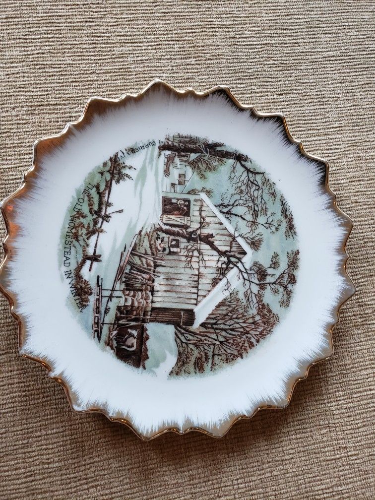 Vintage Currier and Ives "The Old Homestead In Winter" Collector Wall Plate Vintage