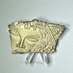 Vintage Two Tone Lady Face Brooch Pin Art Deco
