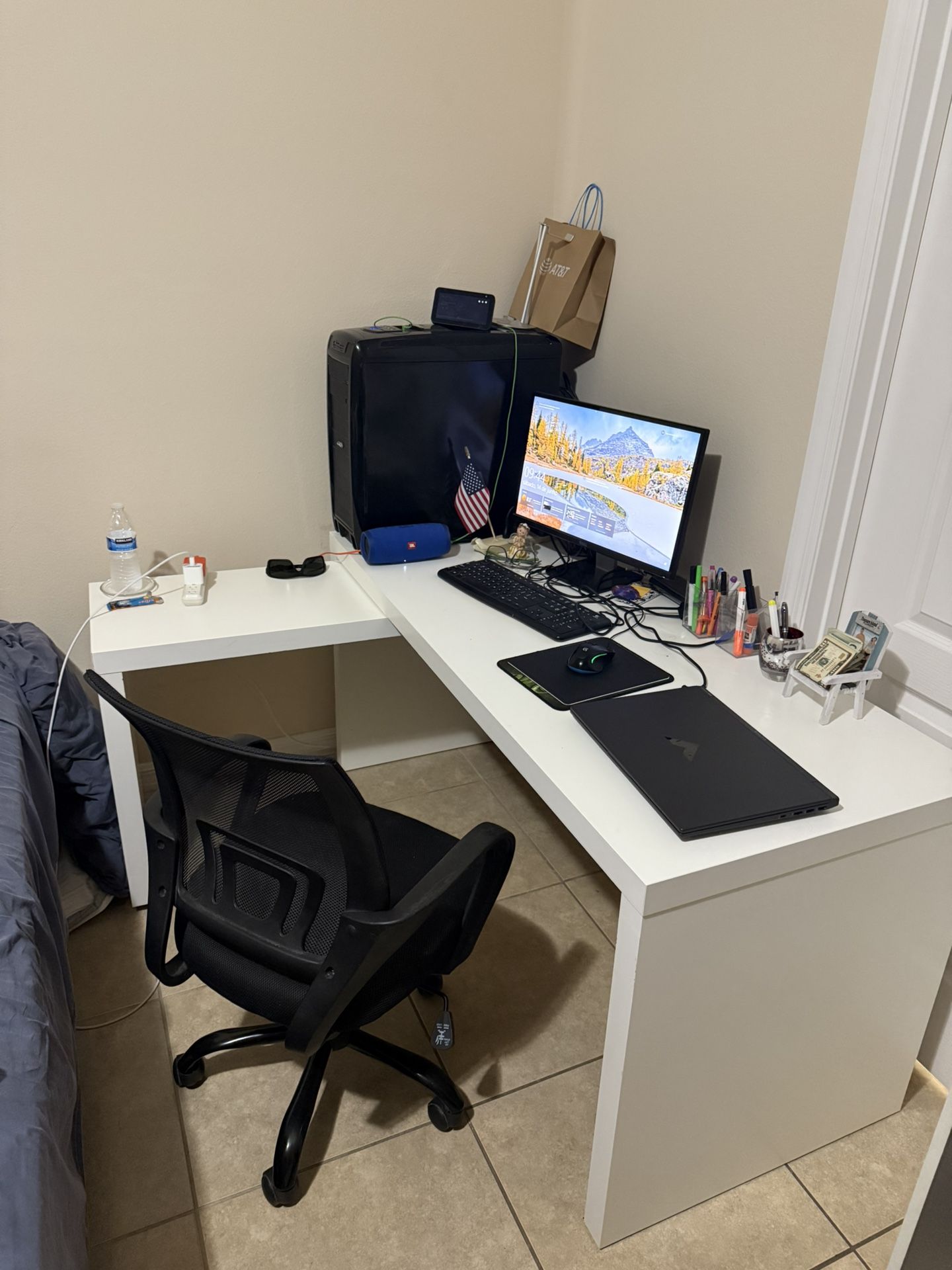 Computer Desk with pull-out panel, white, 59 1/2x25 5/8 "