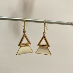 Monet Enamel And Gold Tone Hook Earrings 