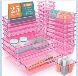 25 PCS Plastic Drawer Organizer Set, Makeup Organizers and Storage Bins 4 Sizes Desk Drawer Divider Organizers and Storage Bins for Jewelry, Gadgets f