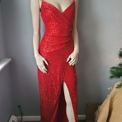 Red gown sequins XS S 0 2 4 NYE Party dress
