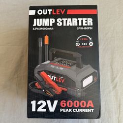 OUTLEV Jump Starter With Air Compressor 12V 6000A 160PSI LED Light Power Bank All-In-One (Silver Lake)