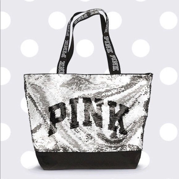 Victoria’s Secret VS PINK sequin silver black tote bag