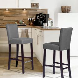Homy Casa NIELSEN 2PC Bar Stools, Fabric Upholstered, Charcoal, Open Box