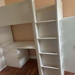 Twin Bed With Desk, Small Closet and  Shelves