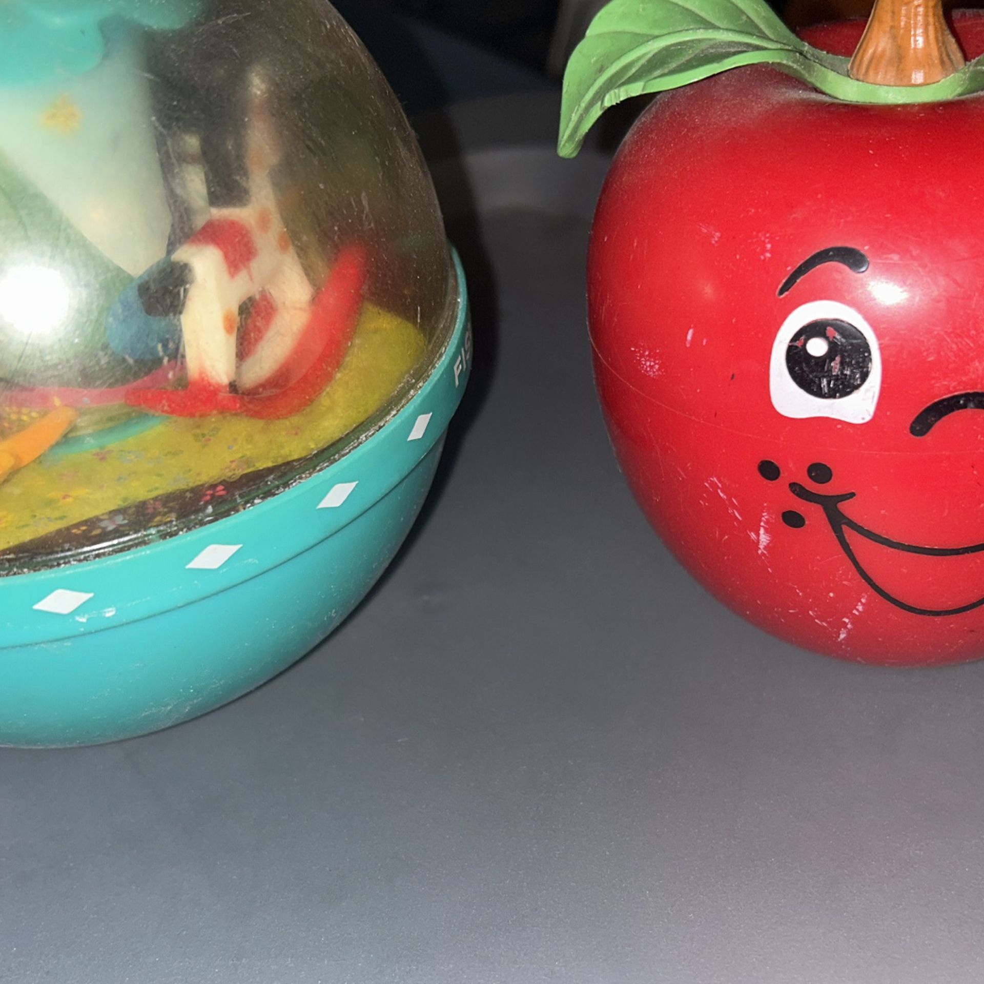 Vintage 1966 Fisher Price ROLY POLY CHIME BALL & 1972 HAPPY APPLE Chime Toy