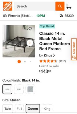 Classic 14 in. Black Metal Queen Platform Bed Frame