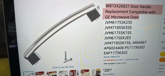 WB15X26821 Door Handle Replacement Compatible with GE Microwave Oven 