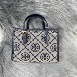 Tory Burch Mini T Monogram Tote Navy