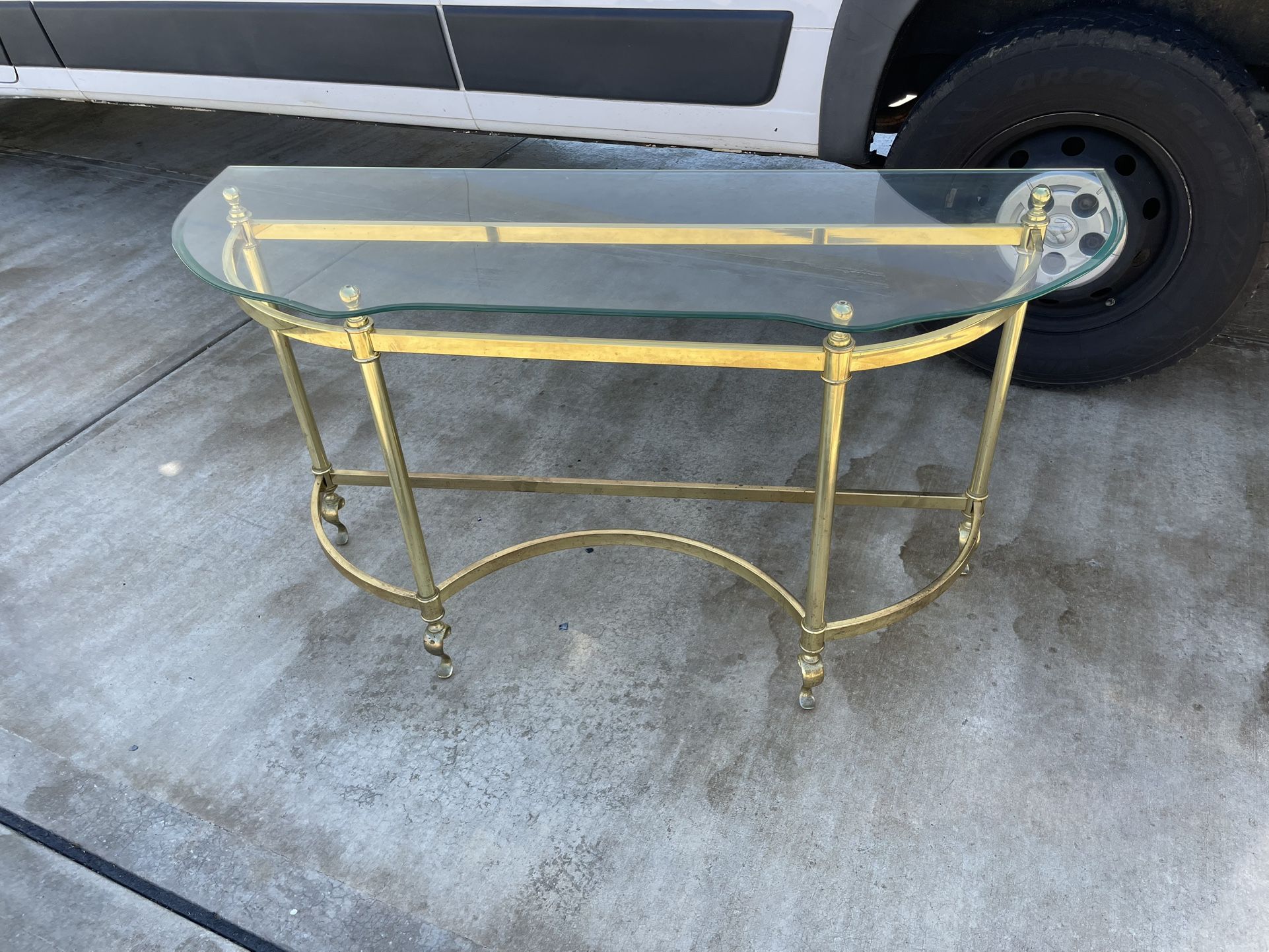 Vintage Mid Century Labarge Style Brass and Glass Demilune Console Table