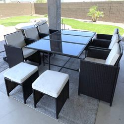 Brown Wicker Patio Dining Table Set For 10