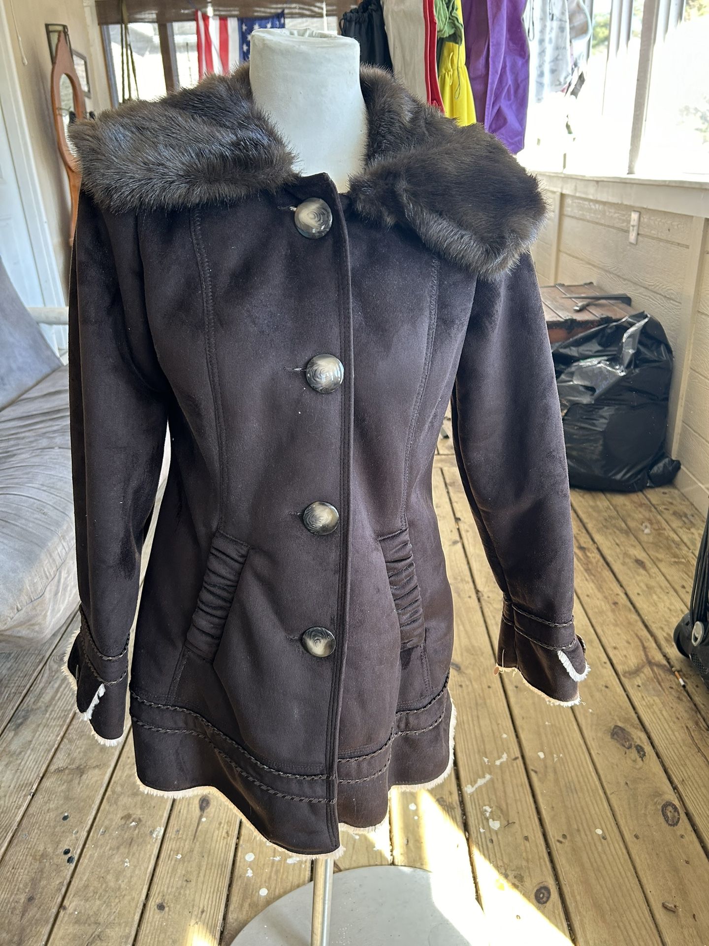 Esprit Women’s Small Brown Faux Suede Fully Lined Plush Coat NWOT