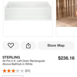 STERLING All Pro 5 ft. Left Drain Rectangular Alcove Bathtub in White