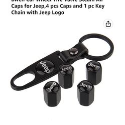 Car Wheel Tire Valve Steam Air Caps for Jeep,4 pcs Caps and 1 pc Key Chain with Jeep Logo