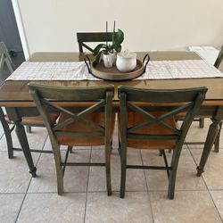 Farmhouse Pier 1 Solid Wood Green Table 36in x 60in 5 Chairs with glass protective top