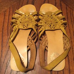 Ecote mustard woven leather slingback sandals flats