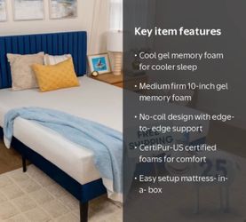 Serta 10 inch, Full Mattress, Medium Mattress, Gel Memory Foam Mattress, Cooling, Pressure Relief, Mattress in a Box, Full Size Mattress