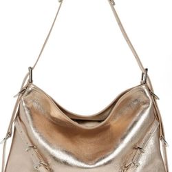 $2400 NWT GIVENCHY SOFT GOLD METALLIC LEATHER SHOULDER BAG BELTED HOBO MEDIUM