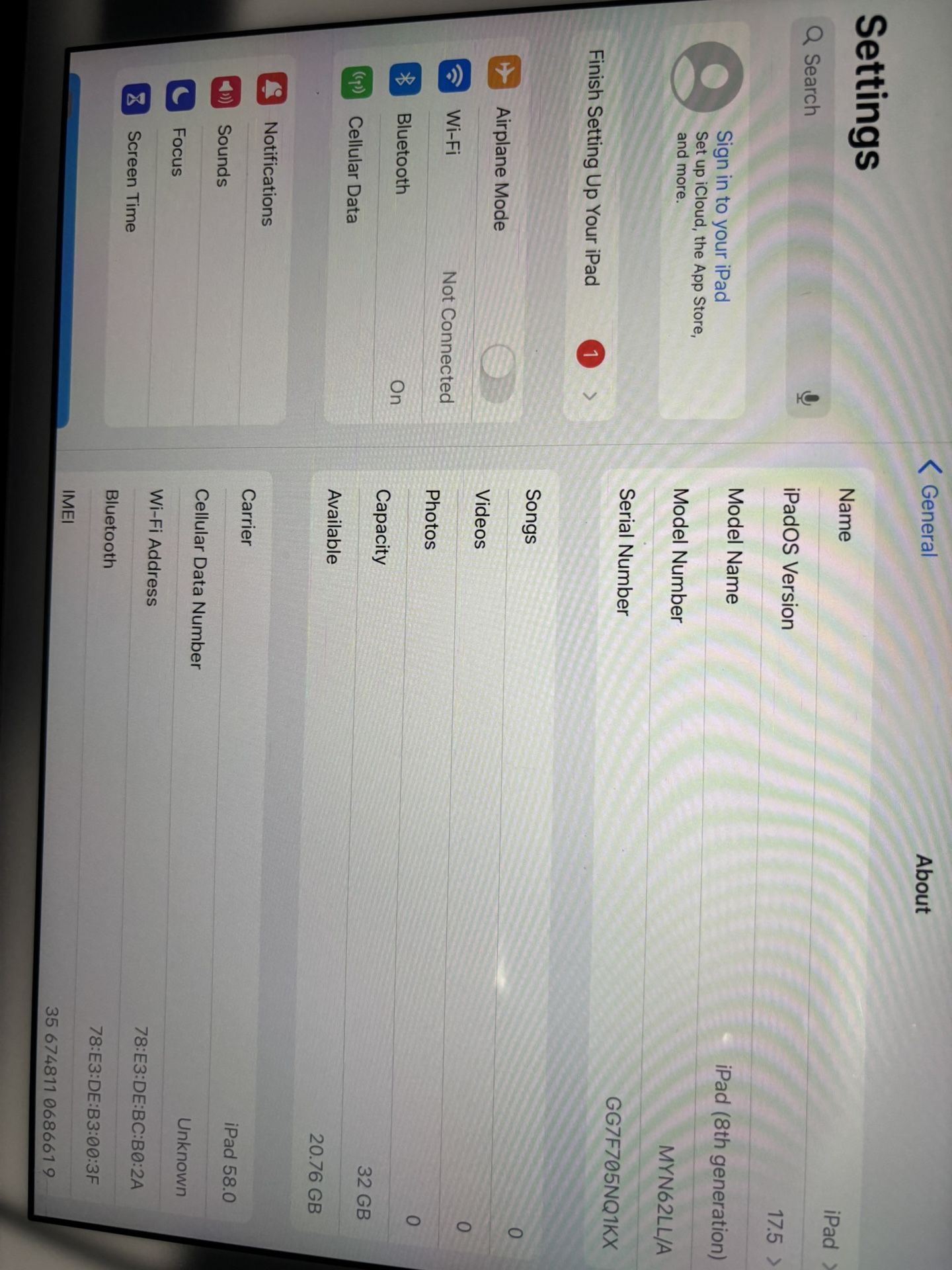 Ipad 8th Gen 32 GB Wifi+ Cell