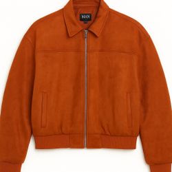 Orange Suede Bomber Jacket 