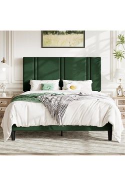 Green Velvet Upholstered Queen Bed Frame