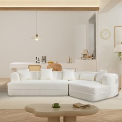  128" Modular Sectional Sofa Couch , Modern Minimalist Sleeper Sofa Set, Comfy Upholstered L-Shape Deep Seat Cloud Couch , for Living Room, Office, No