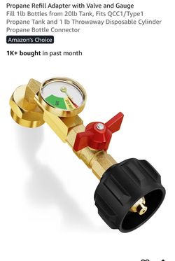 Propane Refill Adapter with Valve and Gauge Fill 1lb Bottles from 20lb Tank, Fits QCC1/Type1 Propane Tank and 1 lb Throwaway Disposable Cylinder Propa