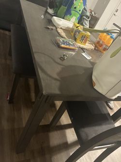 Title: Modern Dark Wood Dining Table Set (Table, Chairs + Bench)