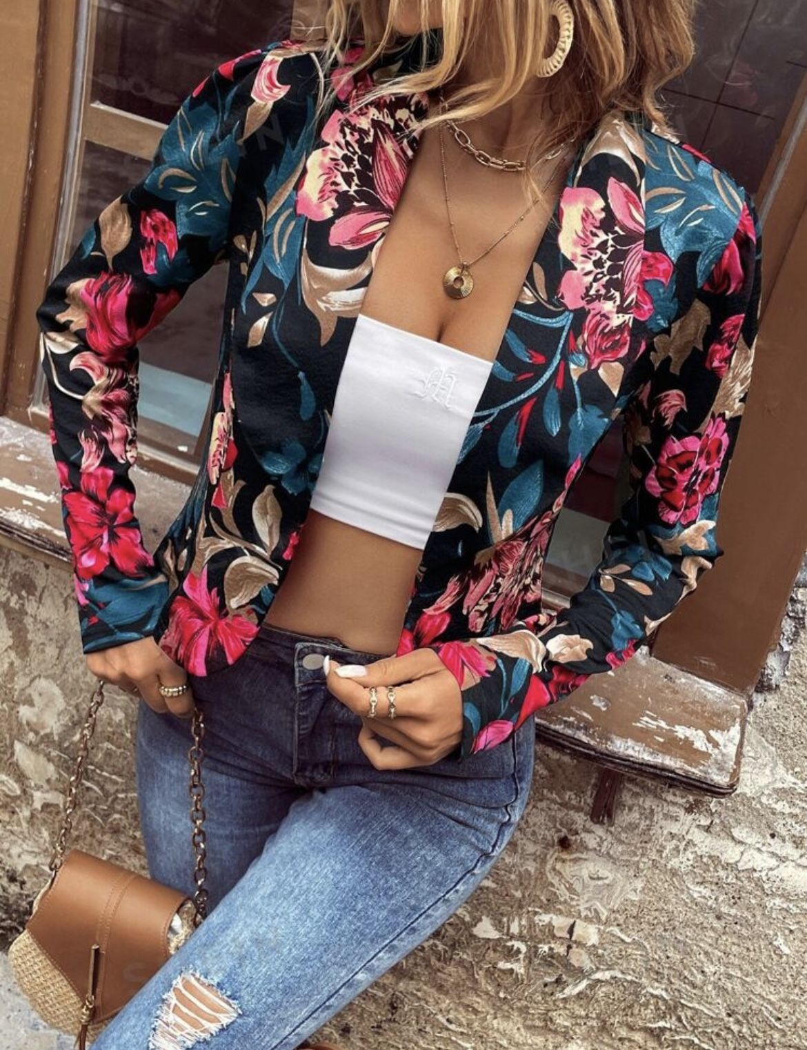 NWOT Floral Shawl Blazer
