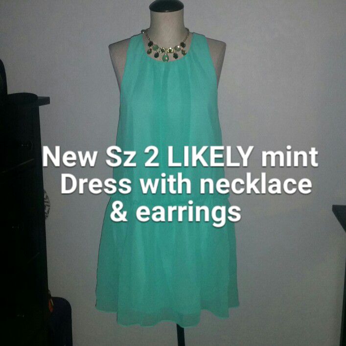 New Sz 2 Likely mint summer dress & matching necklace earring set flowy sundress