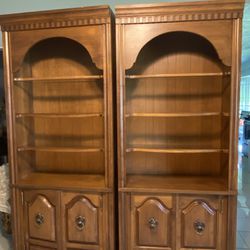 Antique Maple Bookcases With Glass Shelf’s And Bottom Cabinets