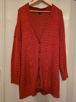 torrid Red Openwork Cable-Knit Button Cardigan