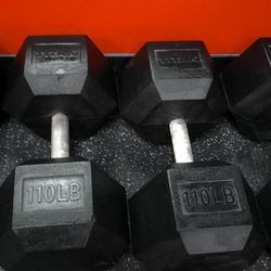 Like NEW Set Of 110 LB. Titan Hex Dumbbells 