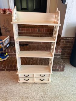 Cream Wood Bookshelf with Bottom Drawers