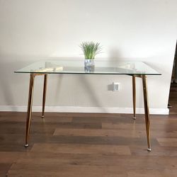 Glass Office Desk 47” With Gold Legs